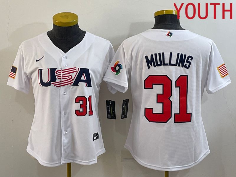Youth 2023 World Cub USA 31 Mullins White MLB Jersey